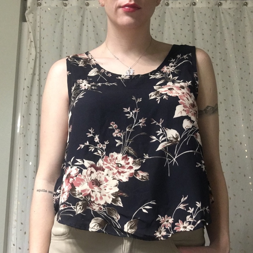 Open back floral tank top
